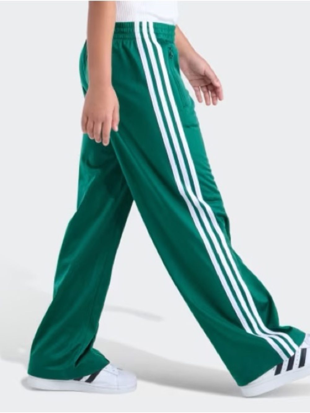 Adidas Wide-Leg Track Pants in Green with White Stripes